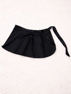 Black Ballet Wrap Skirt Satin Dance Skirt Tie Waist S